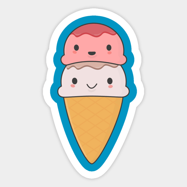 Kawaii Ice Cream Cone T-Shirt Sticker by happinessinatee